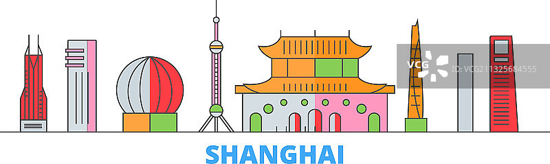 中国上海城市线城市景观平坦图片素材