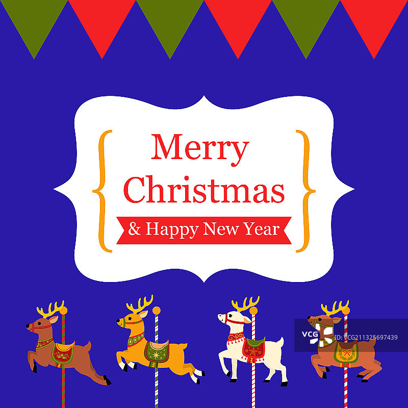 可爱的驯鹿旋转木马圣诞贺卡图片素材