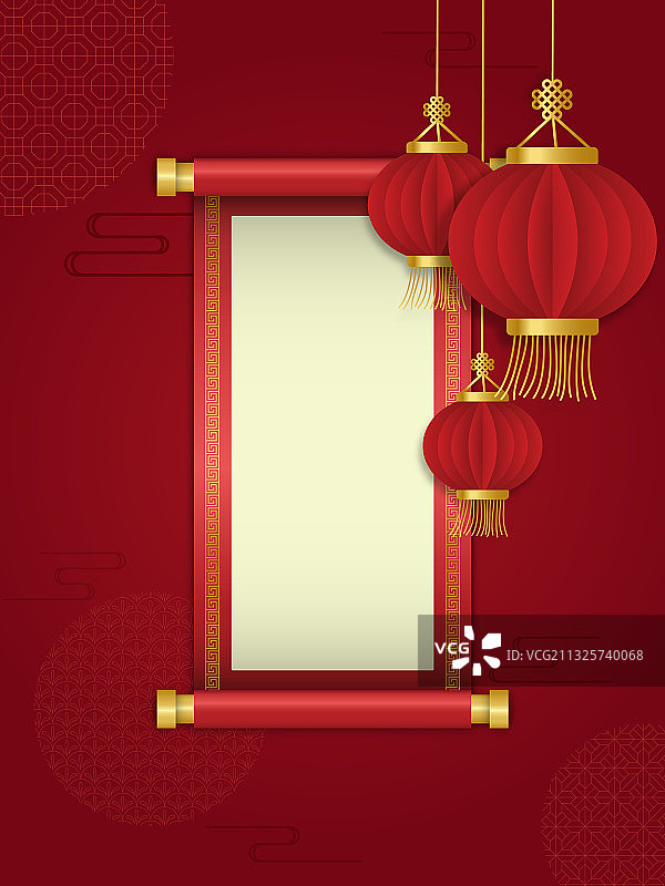 红灯笼和卷轴在前面的中国图片素材