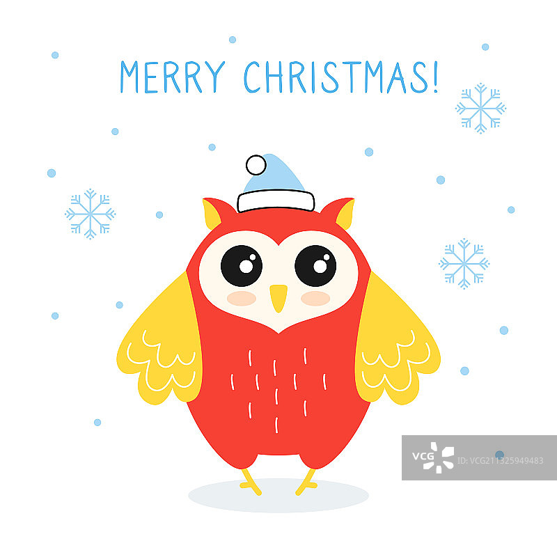 圣诞贺卡红猫头鹰鸟圣诞帽图片素材