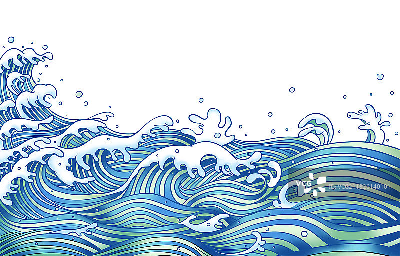海浪纹中式纹样国潮插画图片素材