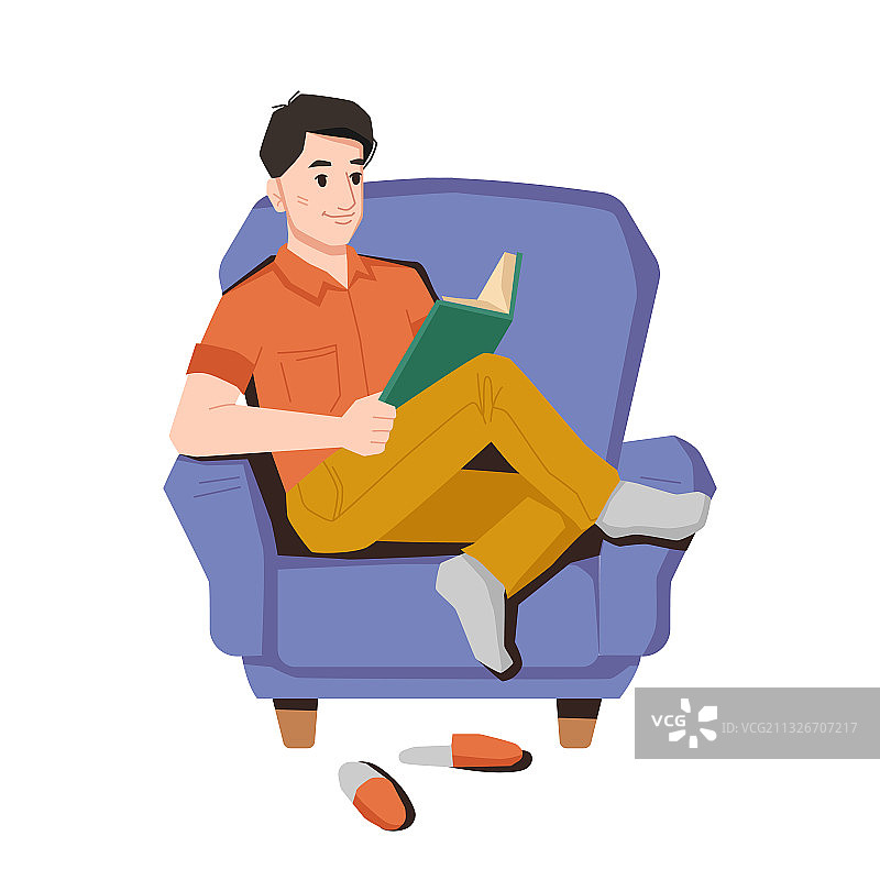 少年在家里的扶手椅上看书看书的家伙图片素材