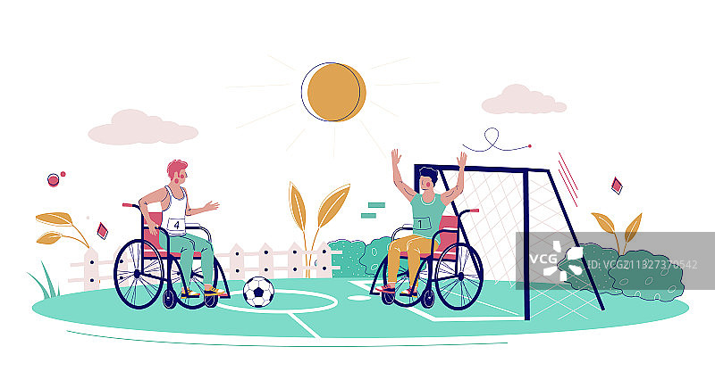 男主角坐在轮椅上踢足球图片素材