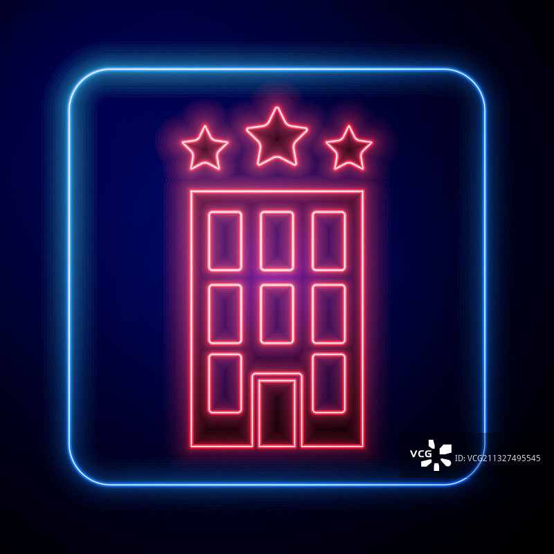 发光的霓虹灯酒店建筑图标孤立在蓝色图片素材