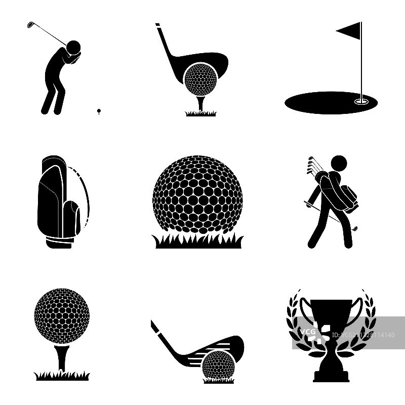 设置高尔夫图标球杯运动员高尔夫球场图片素材