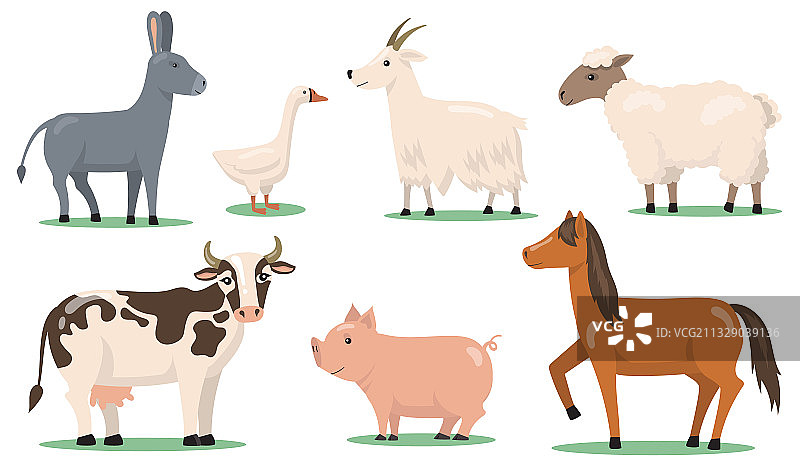 农场上的各种动物和宠物的平面裁剪集图片素材