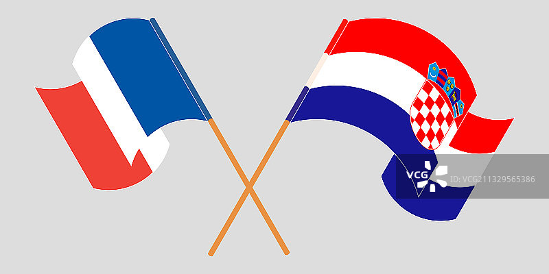 交叉挥舞着克罗地亚和法国的旗帜图片素材