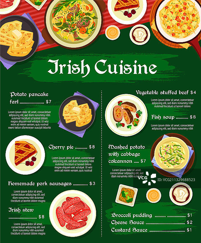 爱尔兰菜菜单模板爱尔兰餐图片素材