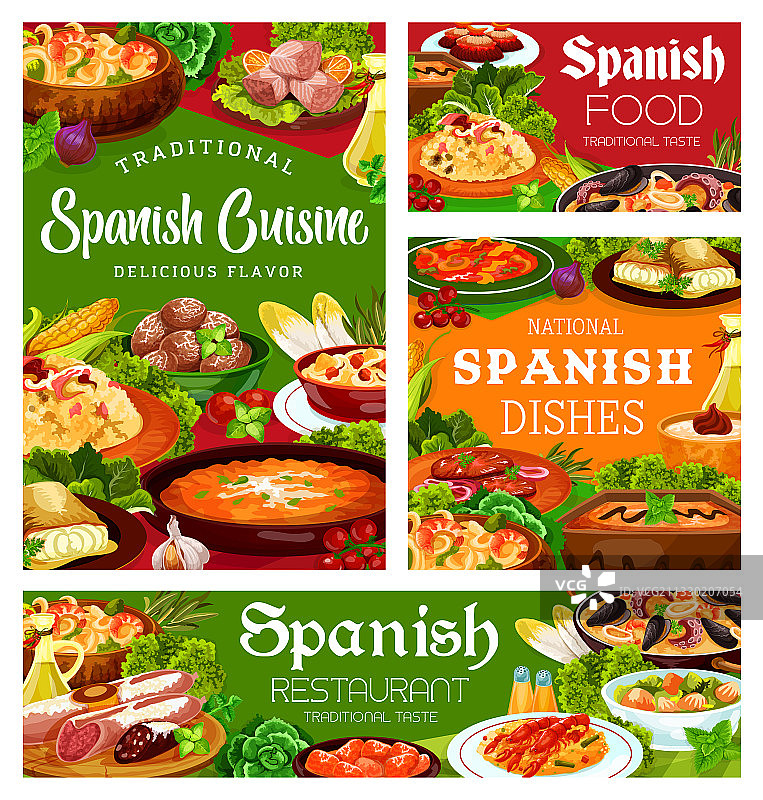 西班牙菜菜单上的菜肴和西班牙菜图片素材