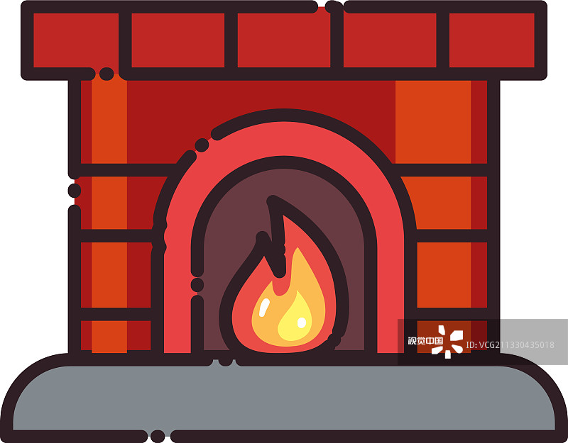 圣诞快乐的烟囱与火焰平风格的图标图片素材
