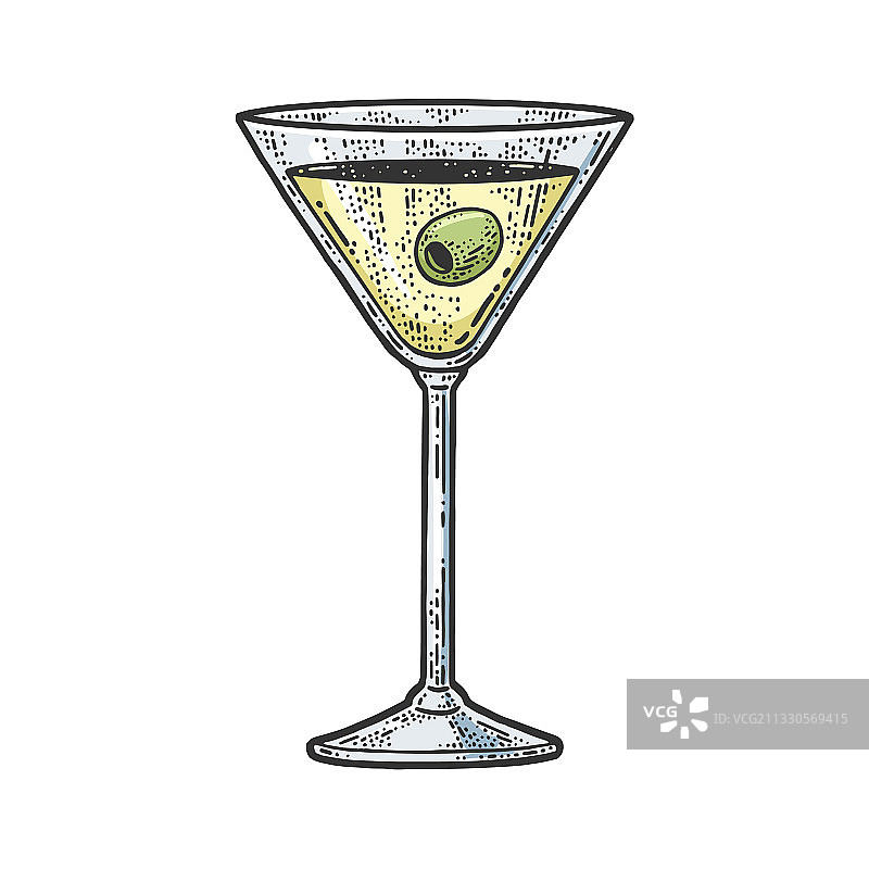 酒精饮料橄榄在玻璃素描图片素材