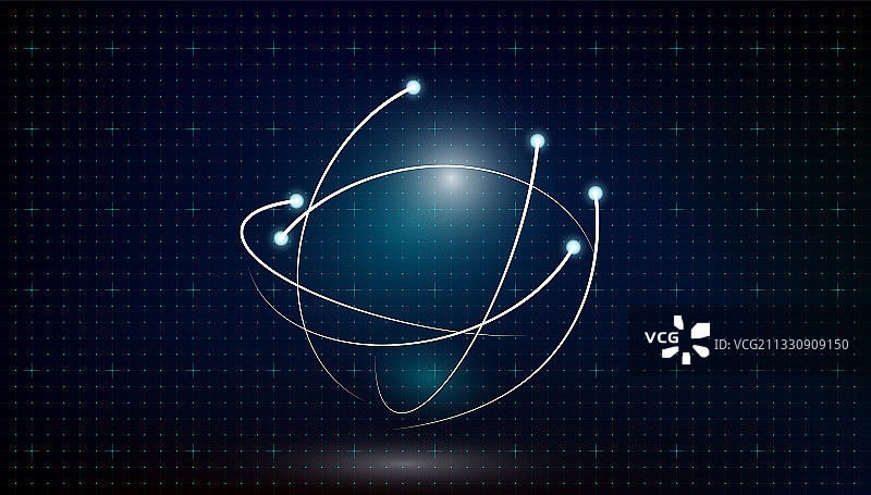 数字粒子光点圆球形运行轨迹，抽象矢量高科技全球化商业背景图片素材