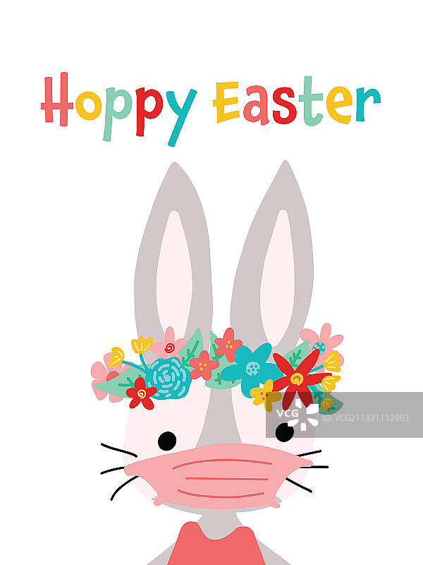 复活节兔子冠状病毒卡片图片素材