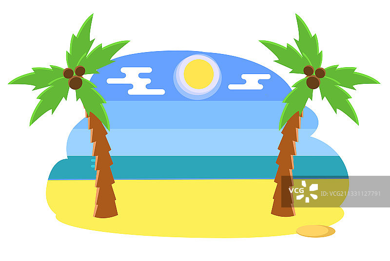 热带海滩上有棕榈树和椰子树图片素材
