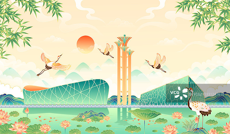 北京奥林匹克公园公园建筑矢量插画图片素材