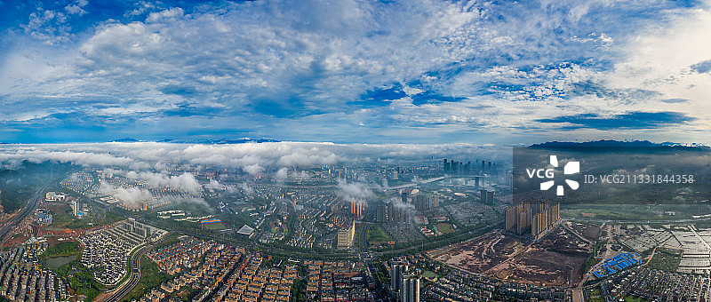 义乌城市云海全景风光图片素材
