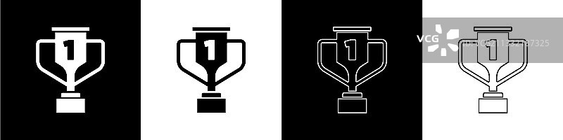 设置奖励杯与高尔夫图标孤立在黑色和图片素材