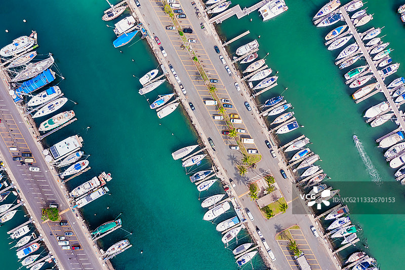 鸟瞰游艇码头，檀香山，夏威夷，美国，美国图片素材
