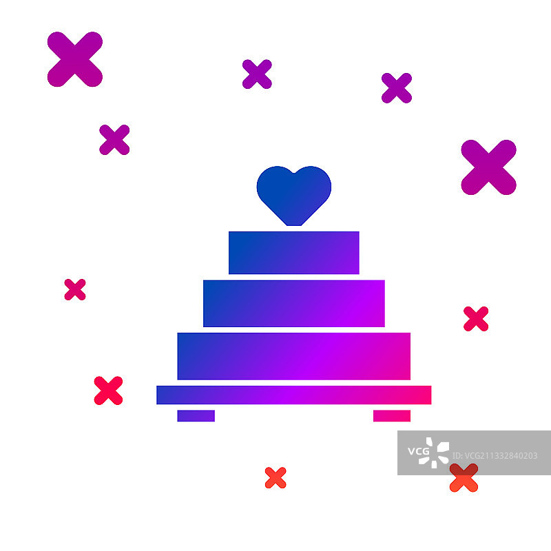 彩色婚礼蛋糕与心的图标隔离上图片素材