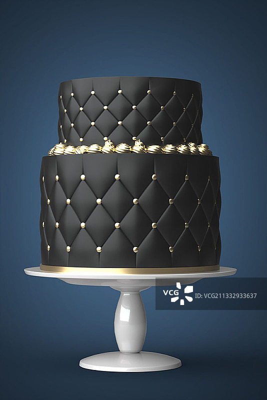 编辑图像的3D黑色两层蛋糕与黄金装饰图片素材
