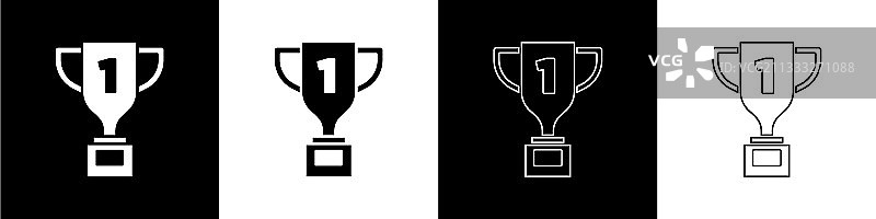 设置奖励杯图标孤立在黑色和白色图片素材