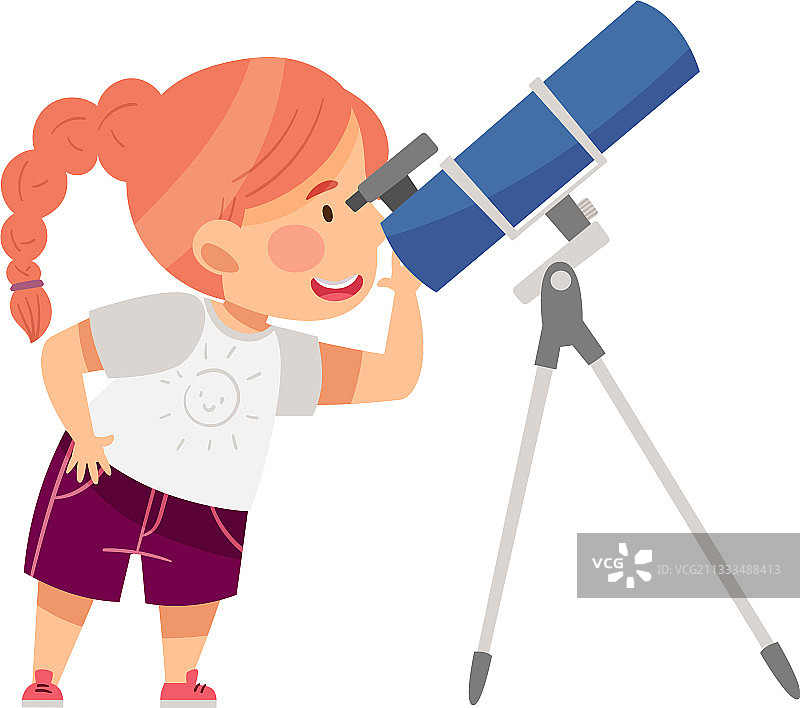 好奇的红发小女孩在研究太空图片素材