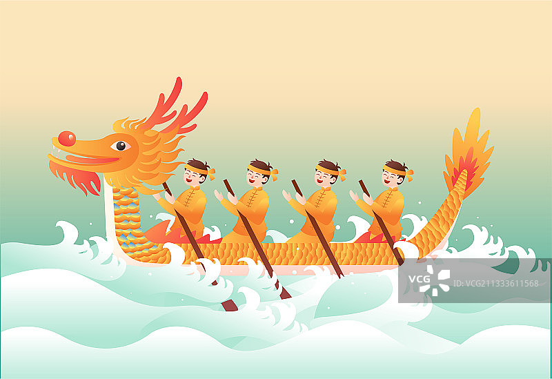 端午节粽子赛龙舟的人物插画海报图片素材