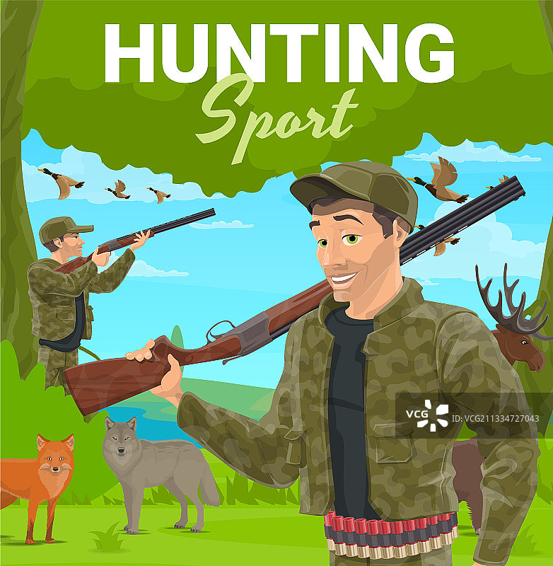 带步枪的狩猎运动猎人图片素材