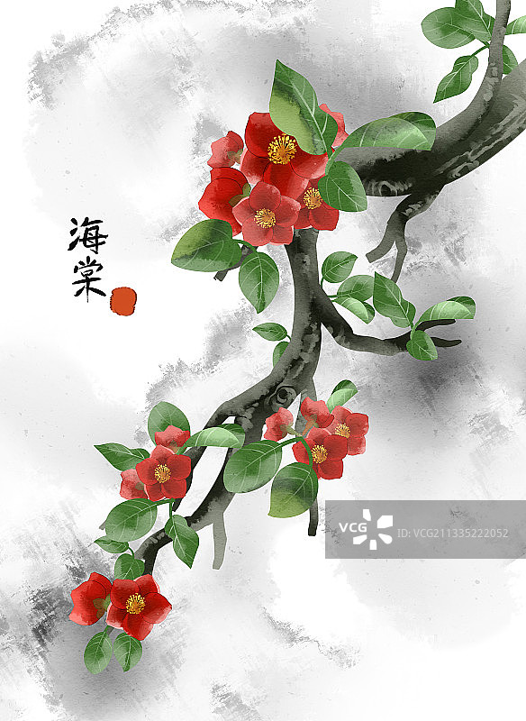 中国风海棠插画图片素材