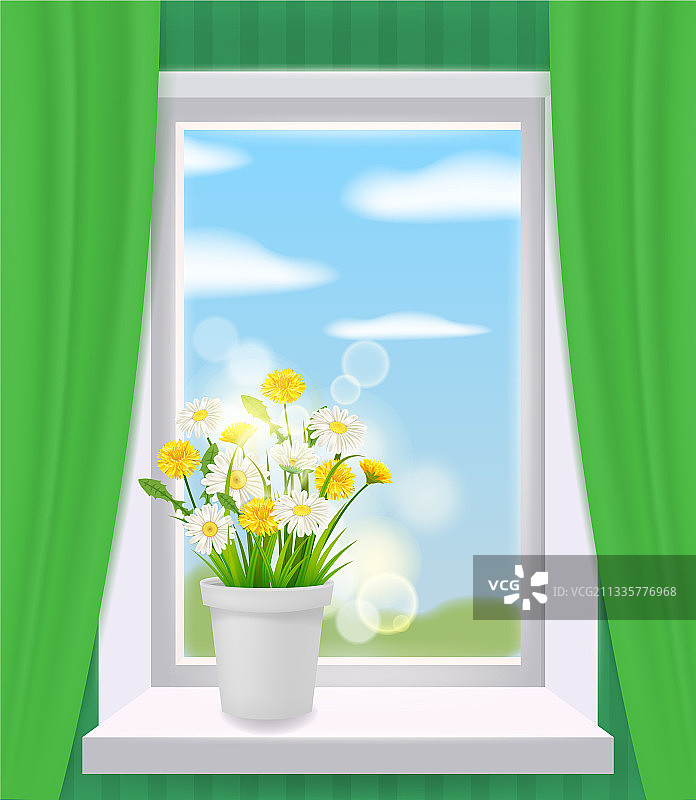 窗景在室内用春花盆图片素材