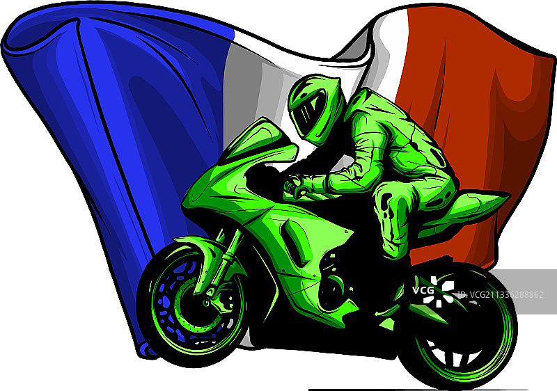弯道摩托车手与法国国旗图片素材