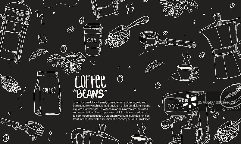 手绘咖啡设备构图背景图片素材