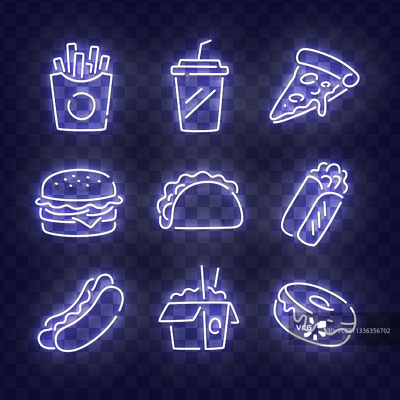 快餐霓虹图标食品孤立图标象征图片素材