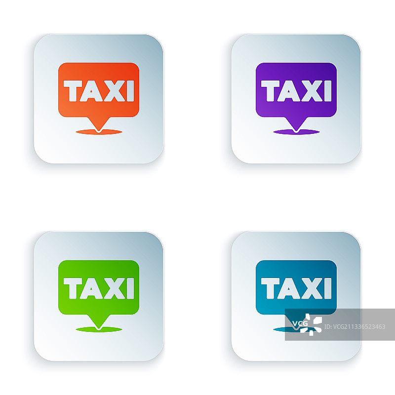 彩色地图指针与出租车图标隔离在白色图片素材