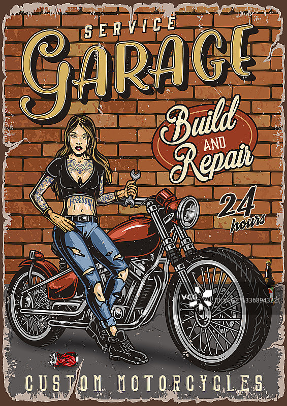 摩托车车库服务复古海报图片素材