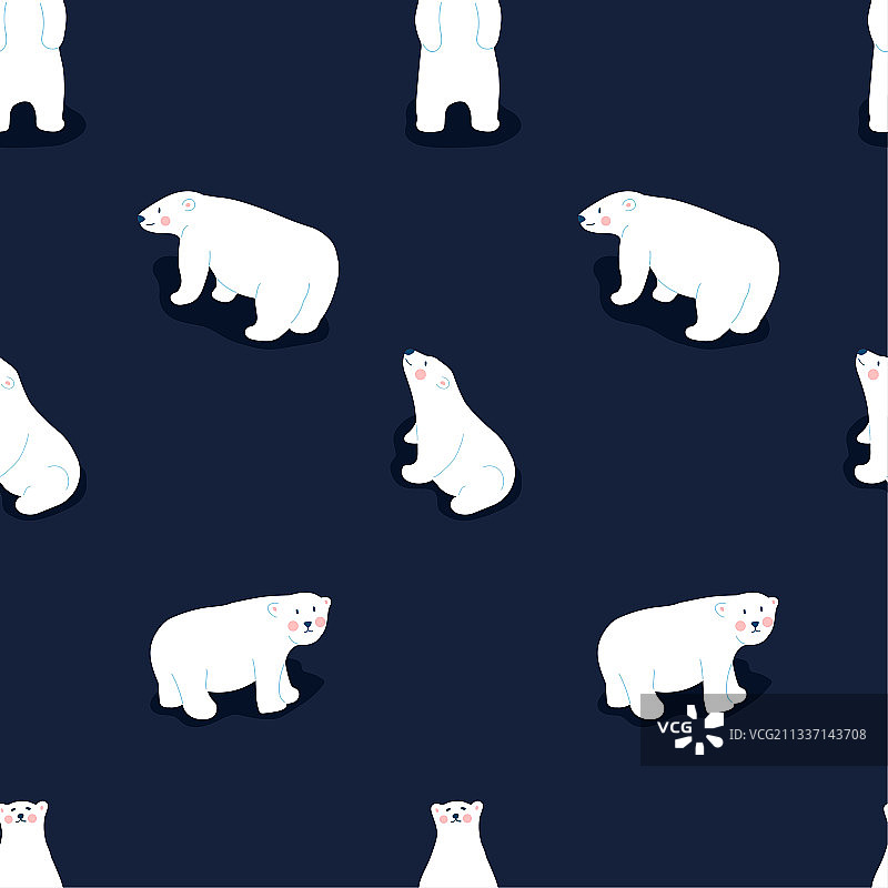 北极熊动物系列手绘插画无缝壁纸背景图片素材