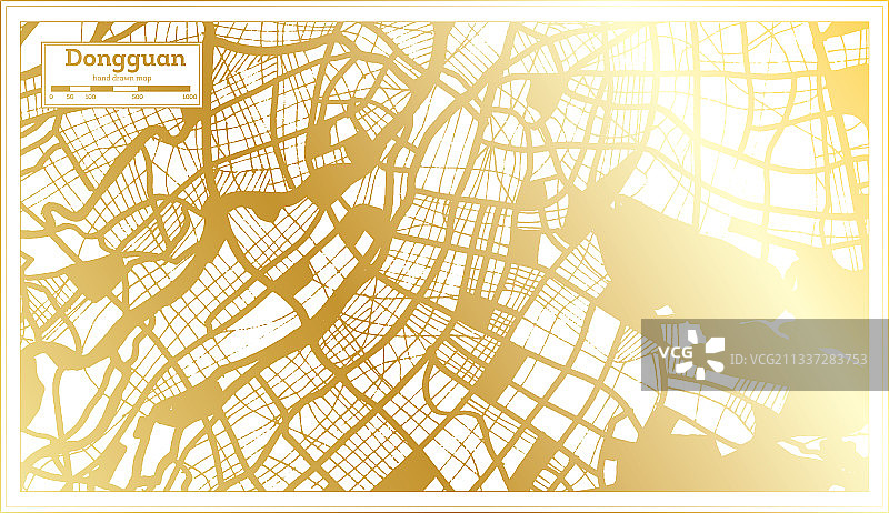 东莞中国城市地图以金色复古风格呈现图片素材