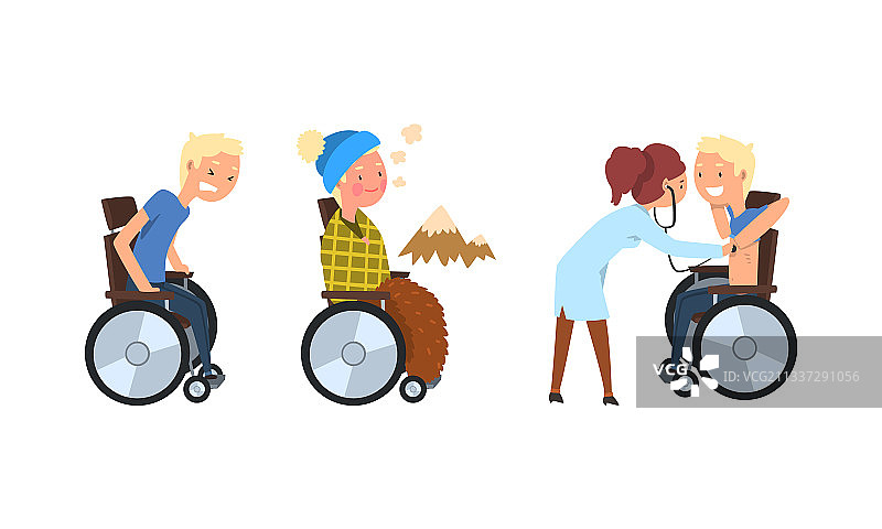 金发残疾人坐轮椅呼吸图片素材
