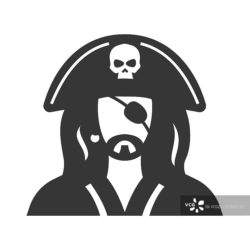 海盗头像大胆的黑色剪影图标孤立图片素材
