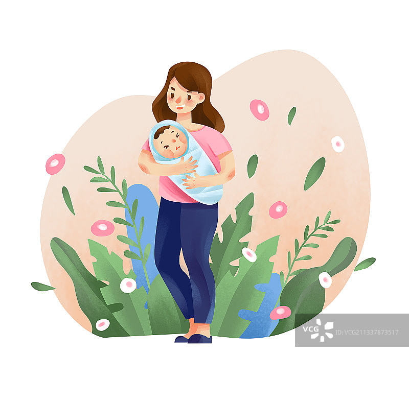 温馨的母亲抱着新生儿的画面图片素材