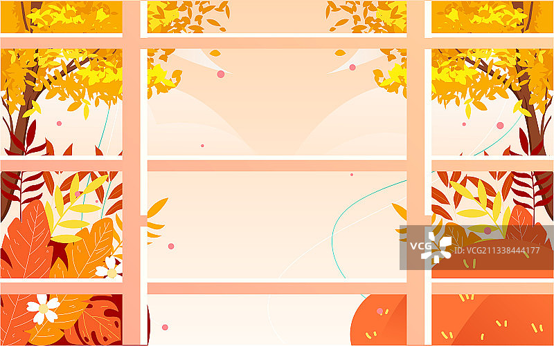 立秋节气海报秋天季节树林美景窗户风景插画图片素材