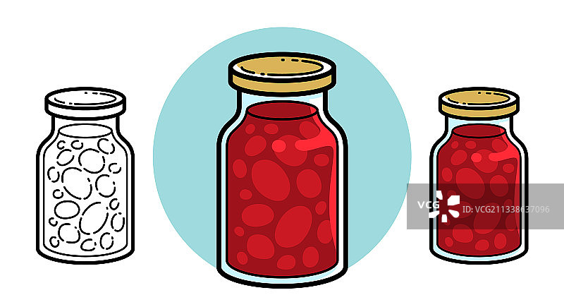 瓶果酱孤立在白色卡通风格图片素材