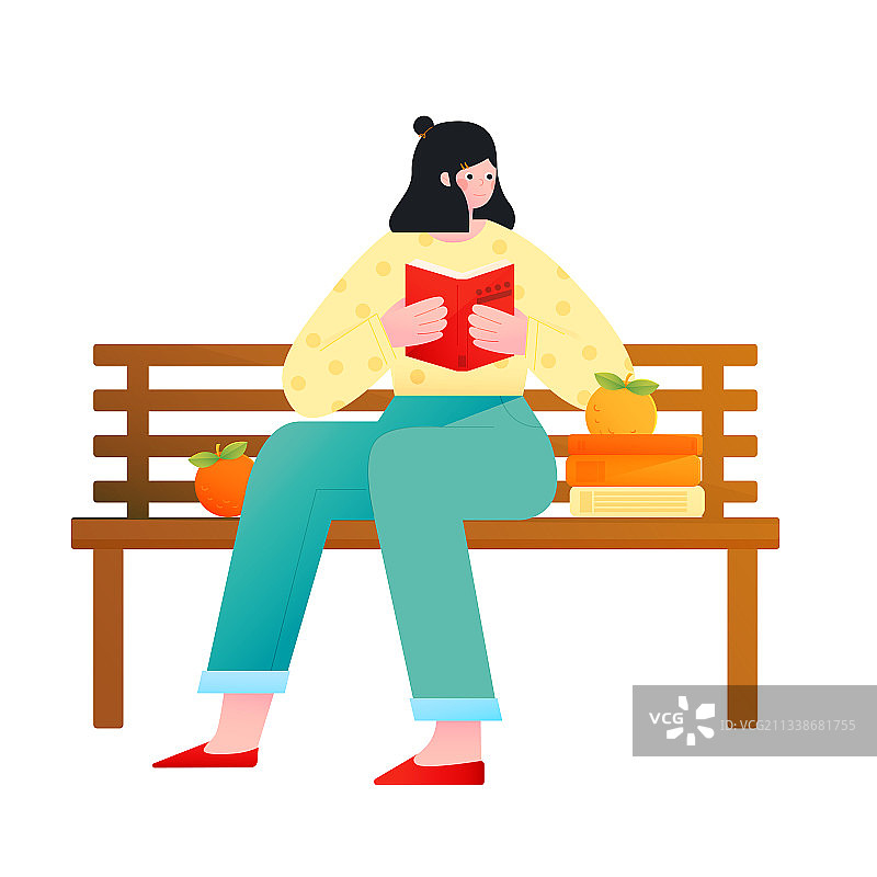 女孩坐在椅子上看书矢量人物插画元素图片素材