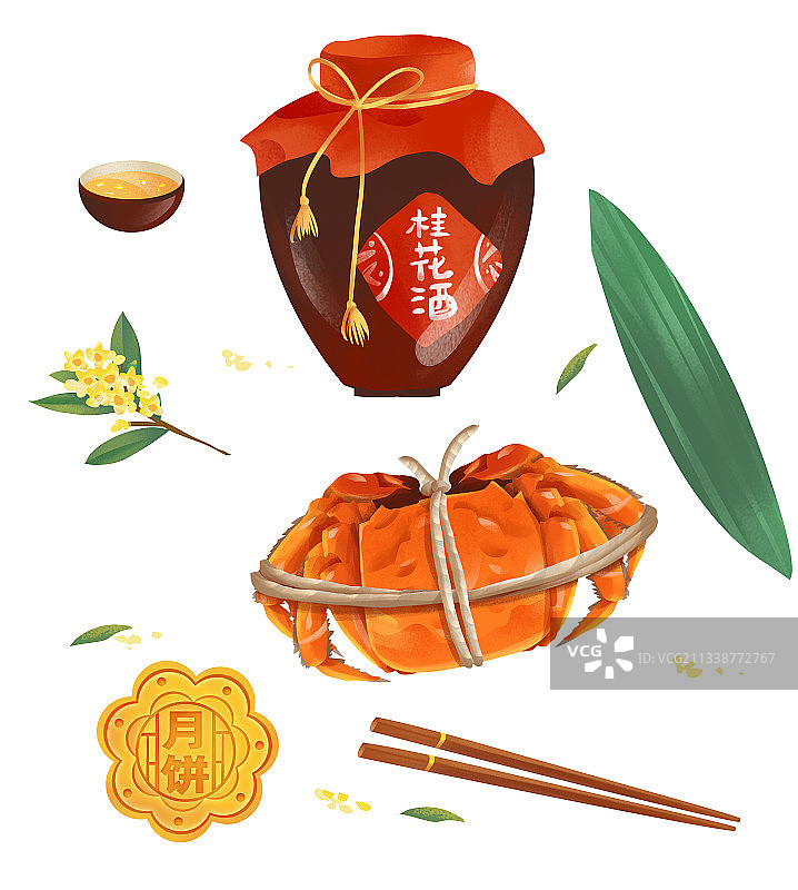 中国传统美食 大闸蟹和桂花酒图片素材