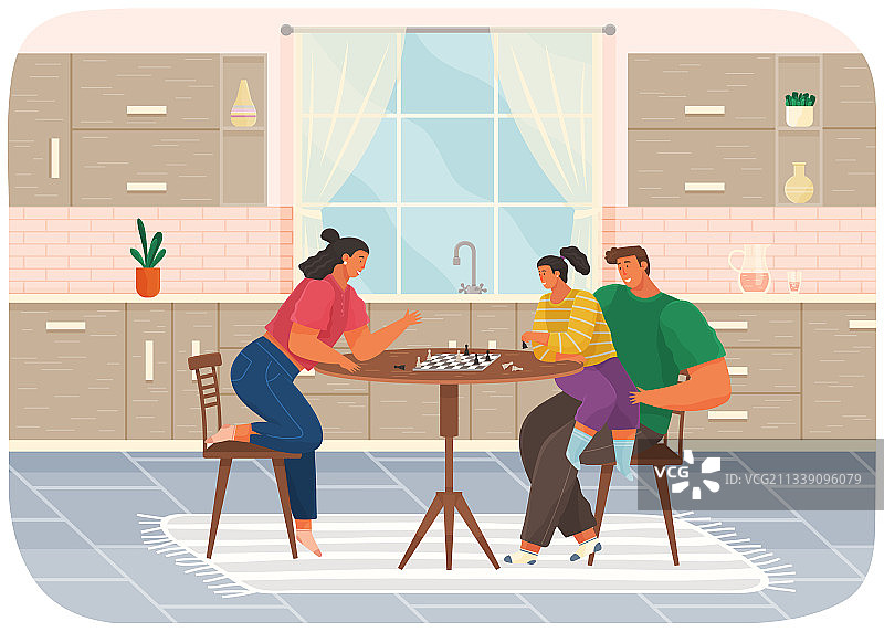 欢快的父母和一家人下棋图片素材