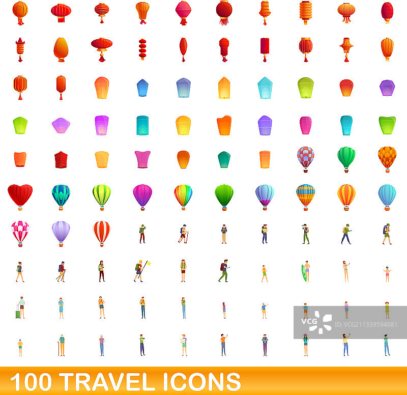 100旅行图标设置卡通风格图片素材