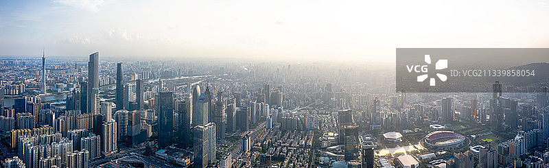 广州市天河区CBD都市全景城市风光逆光航拍图片素材