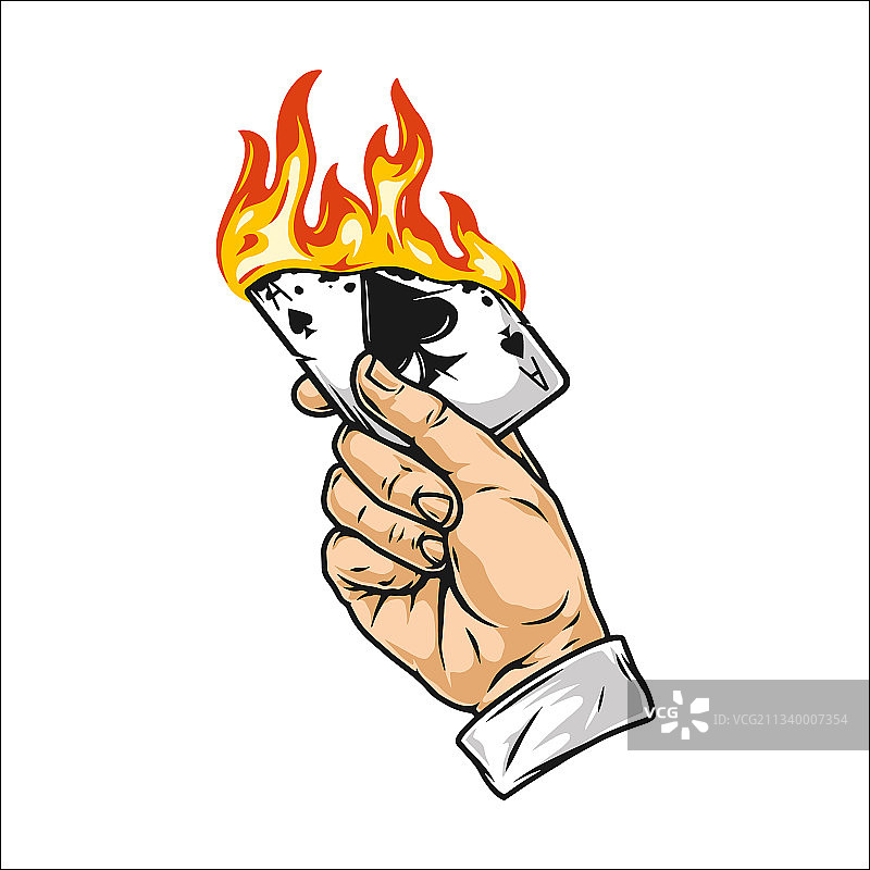 男手握燃烧的扑克牌图片素材