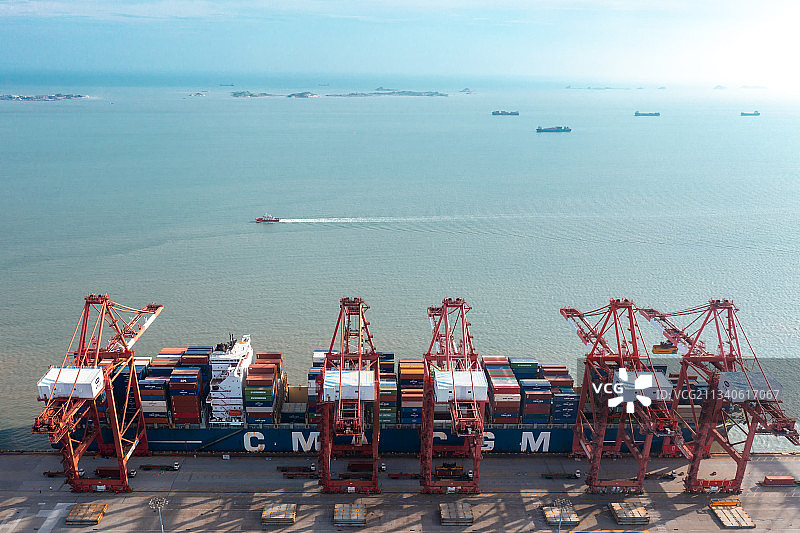 上海洋山港港口集装箱整齐划一装运繁忙图片素材
