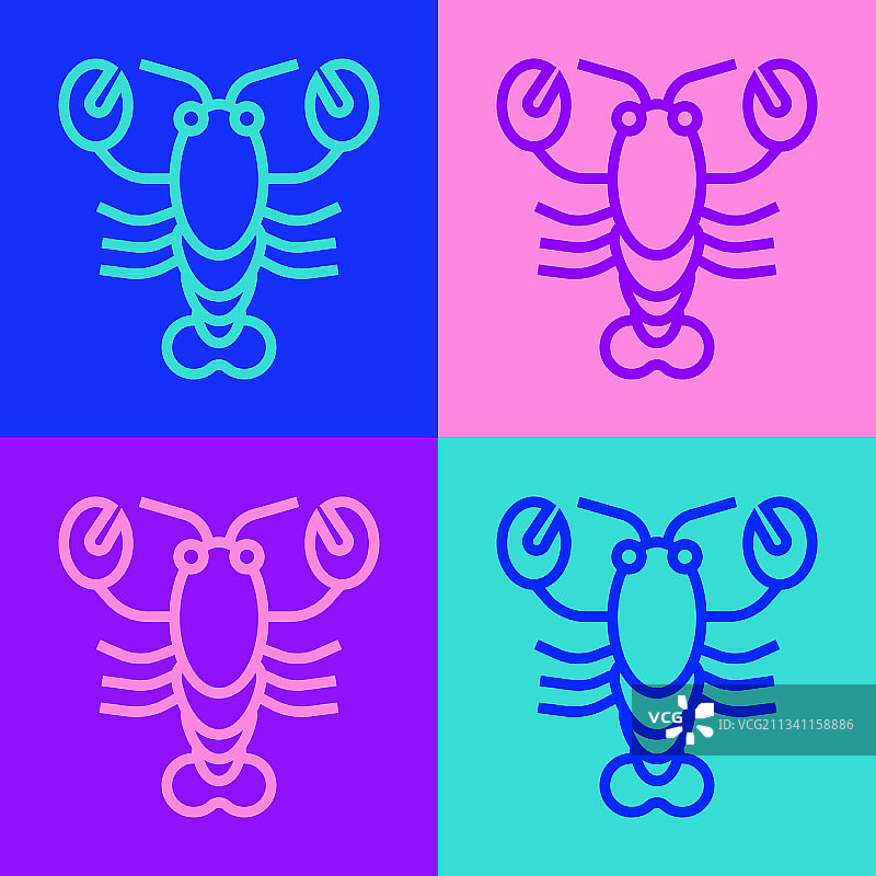 波普艺术线龙虾图标孤立的颜色图片素材